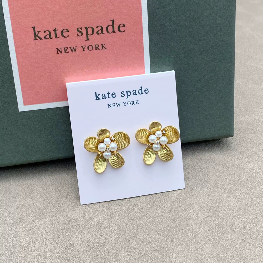 kate spade Pearl Zircon 3D Flower Earrings Gold